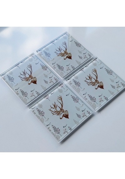 Decorita Cam Bardak Altlığı 4'lü Takım Cervus Deer 10 CM x 10 CM Çok Renkli
