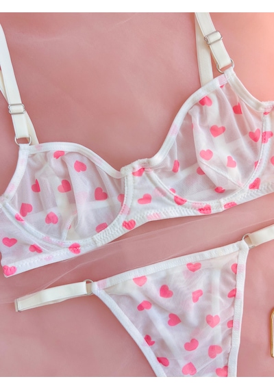 Arinda Lovely Pembe Kalp Desenli Tül Balenli Balenli Kapsız Nefes Alabilen Rahat Sütyen Tanga Alt Üst İç Çamaşırı Takımı 2 Parça Pembe - Ekru Arinda Lovely Pembe Kalp Desenli Tül Balenli Balenli Kapsız Nefes Alabilen Rahat Sütyen Tanga Alt Üst İç Çamaşırı Takımı 2 Parça Pembe - Ekru