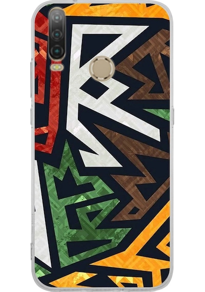 General Mobile Gm 10 Uyumlu Kamera Korumalı Soyut Grafiti Tasarımlı Şeffaf Kılıf Şeffaf