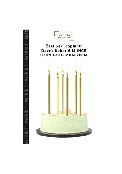 Özel Seri Toplantı Davet Dekor 6 Lı İnce Uzun Gold Mum 20cm