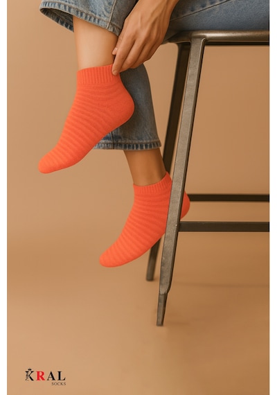Kral Socks Kadın Patik Çizgili Kabartma Ters Havlu Penye 6 Çift Karışık Renk Kısa Çorap ASORTİ