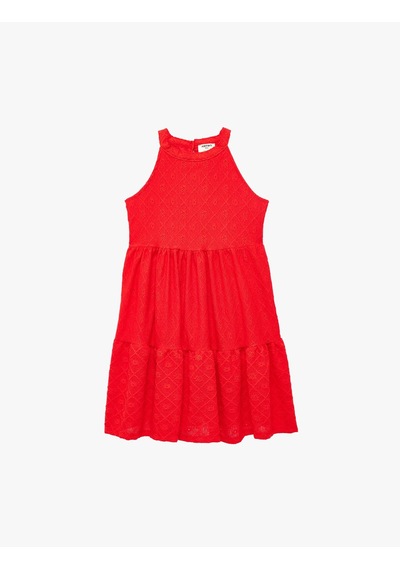Koton Brodeli Katlı Kolsuz Halter Yaka Kırmızı Kız Çocuk Elbise 6skg80085ak