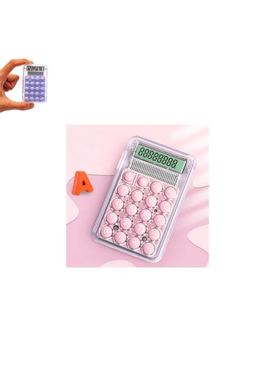 Mini Hesap Makinesi Silikon Tuşlu Lcd Ekran 8 Haneli Şeffaf Mini Hesap Makinesi Ebat 8,5cm X 5,4cm Pembe