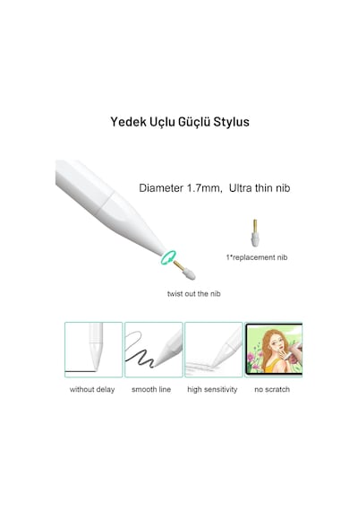Apple Uyumlu iPad  10.2 8.Nesil Yazım Çizim için Dokunmatik Stylus Kalem
