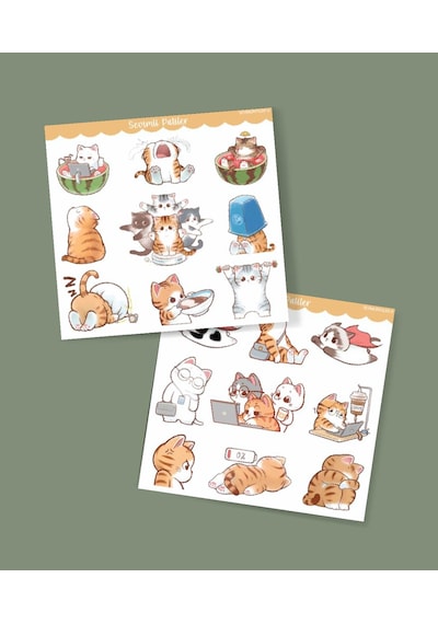 Kawai Cat -kedi Etiketleri -2 Li - -mat Kağıt-sevimli Kedi Çıkartmaları -sevimli Sticker -telefon Süslemeleri Kırmızı