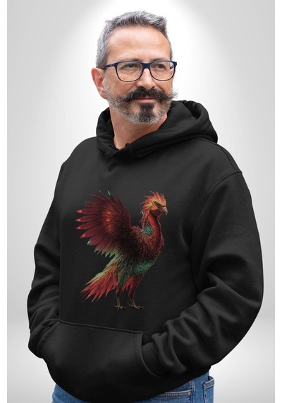 Anka Kuşu Ateş Kuşu Kadın Erkek Siyah Kapüşonlu Sweatshirt Hoodie Siyah