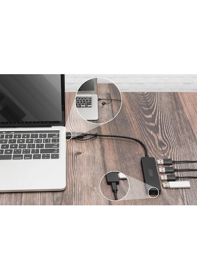 Usb 3.0 Hub, 4 Port, Slimline Usb-c Adaptörlü, 5gbps, 0,2 M Ka...