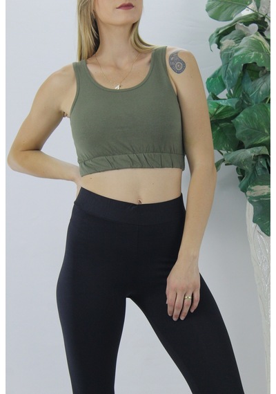 Beli Lastikli Crop Haki - Lks2907.022-9051141152517