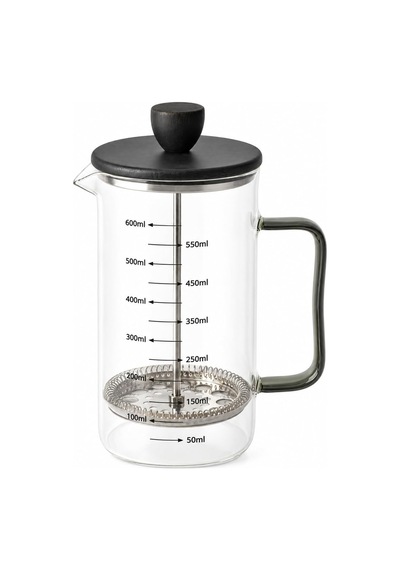 Siyah Bambu Kapaklı French Press, 600 Ml Ölçülü Borosilikat Cam Kahve Ve Bitki Çayı Demliği, Siyah Cam Kulplu Diğer