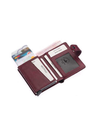 Westpolo Bozuk Para Ve Bol Kart Bölmeli Unisex Eskitme Hakiki Deri Mekanizmalı Kartlık - Bordo Bordo