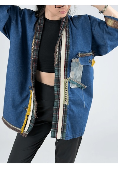 Tasarım Kadın Denim Kimono Coc3215 Mavi