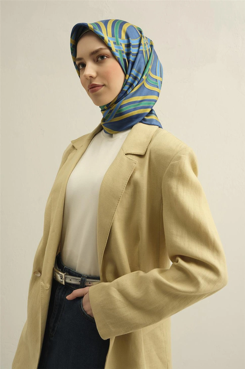 Armine Klasik Desenli Saf İpek Twill Eşarp 9333d 80 Yeşil