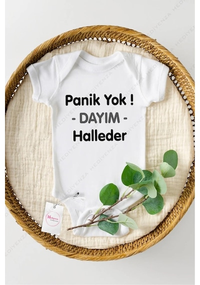 Hediyenza Panik Yok Dayım Halleder Özel Tasarım Bebek Zıbın Pamuklu Çıtçıtlı Body Beyaz