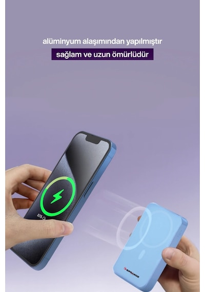 Sprange Sr-p26m 10000mah Magsafe Powerbank 15w Kablosuz, 20w Pd, Lcd Ekranlı, Standlı Mavi Mavi