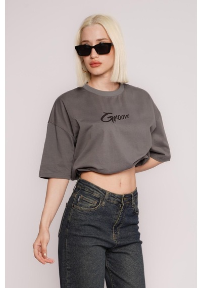 Füme Baskılı Oversize Tişört Mg1491