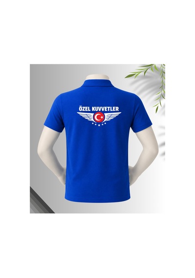 Dafri Özel Kuvvetler Baskılı Polo Yaka %100 Pamuklu T-shirt Mavi