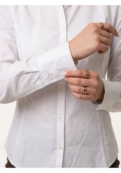 Pera Moda Kadın Beyaz Gömlek Vatkalı Poplin Manşetli Oversize Şık Gömlek