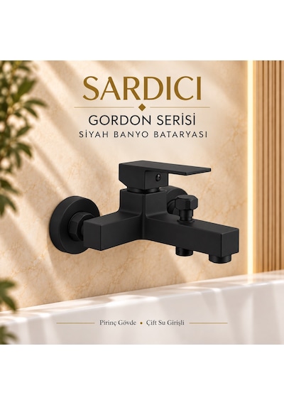 Sardıcı Gordon Mat Siyah 3 Lü Mutfak Lavabo Banyo Batarya Seti Dirsek Takımı Dahil