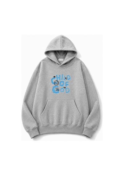 Herkesemoda Chil Of God Yazı Baskılı Kanguru Cepli Oversize Sweatshirt Gri