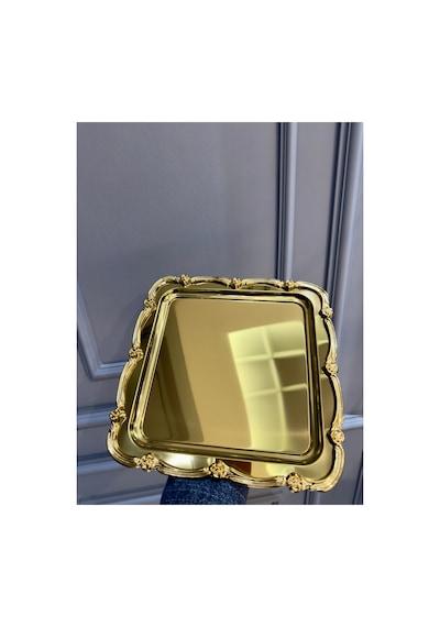Tek Kişilik Döküm Gold Güllü Çay Kahve Sunum Söz Tepsisi 6 Adet Sarı