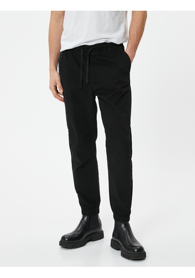 Koton Slim Fit Pantolon Jogger Beli Bağcıklı Cep Detaylı Siyah 4wam40030hw