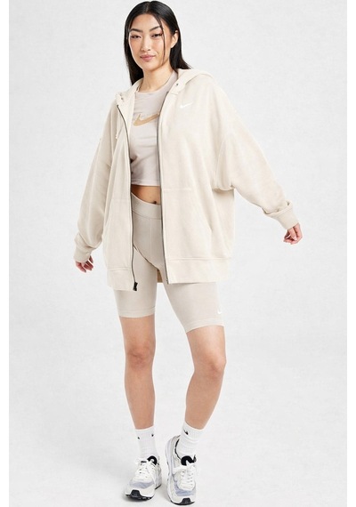 Nike Sportswear Essentials Oversize Fleece Full Zip Hoodie Kadın Oversize Kapüşonlu Sweatshirt Krem Krem