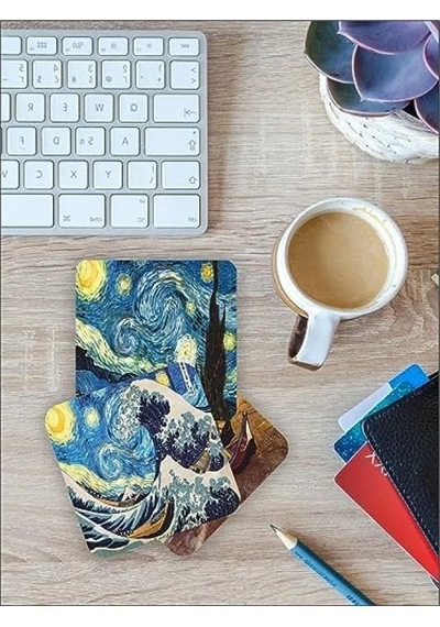 Van Gogh Temalı Ahşap Bardak Altlığı, 6'lı Set 9x9cm 1