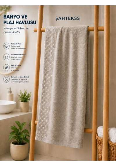 Boncuk Desenli Banyo Havlusu Açık Gri