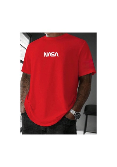 Medinenur Nasa Yazı Baskılı Basic T-shirt Kırmızı