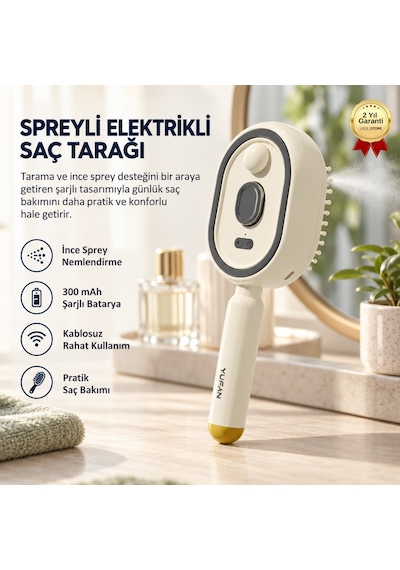 Spreyli Elektrikli Saç Tarağı 300 Mah Şarjlı Nemlendirme Özellikli-1754