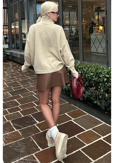 Madmext Kahverengi Mini Boy Kadın Deri Etek Mg2298 Kahverengi