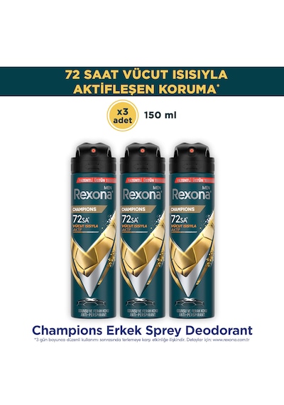 Rexona Men Champions Erkek Sprey Deodorant 3x150 ML