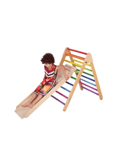 Woodnjoy Ahşap Merdiven Ve Geometrik Tırmanma Rampası & Kaydırak Setimiz 2'li Set Renkli