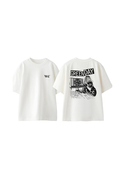 Thewert Green Day Tv Tasarım Sırt Baskılı Pamuk Beyaz Oversize T-shirt