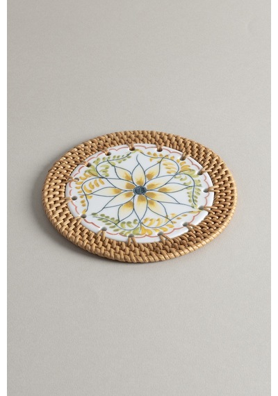 Meander Doğal Rattan El Yapımı Çerçeveli 16 Cm. Turuncu Çiçek Des Naturel