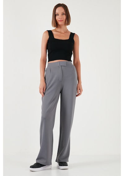 Lela Regular Fit Yüksek Bel Bol Paça Bayan Pantolon 5861279 Gri