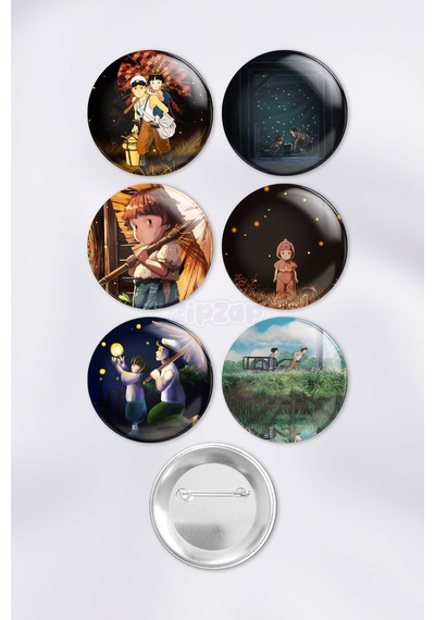 Ateşböceklerinin Mezarı Grave Of The Fireflies Çanta Süsü Rozet İğneli Buton Rozet Seti 6 Adet Çok Renkli