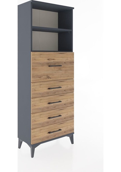 Arges Dolap 2 Raflı 5 Çekmeceli 60x30x163 Antrasit-çam Antrasit
