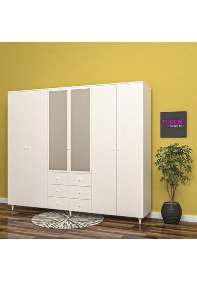Vision 6 Kapılı 6 Çekmeceli Gardrop Mdf Sis Gri Vision 6 Kapılı 6 Çekmeceli Gardrop Mdf Sis Gri
