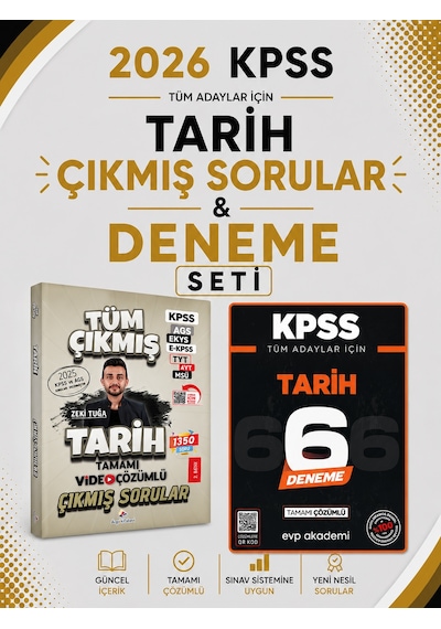 Dizgi Kitap 2026 Kpss Tarih Tüm Sınavlar Çıkmış Sorular & Kpss Tarih 6 Deneme Evp Akademi Seti