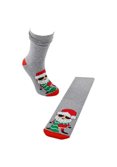 Dode Flora Kadın Pamuk Havlu Noel Baba Desenli Yılbaşı Çorabı Gri