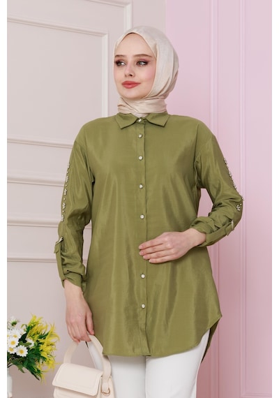 Sevitli Kolu Çakım Detaylı Tunik-yeşil-4732 Yeşil