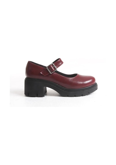 K-708 Bordo Kırışık Rugan Tokalı Yüksek Tabanlı Loafer Ayakkabı