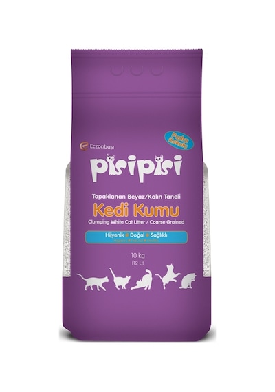 Eczacıbaşı Pisi Pisi Pudra Kokulu Topaklaşan Kalın Taneli Kedi Kumu 2 x 10 KG