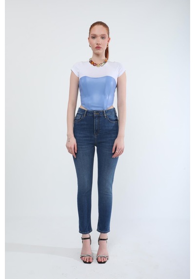 Kadın Slim Fit Likralı Esnek Jean Pantolon Mavi Mavi
