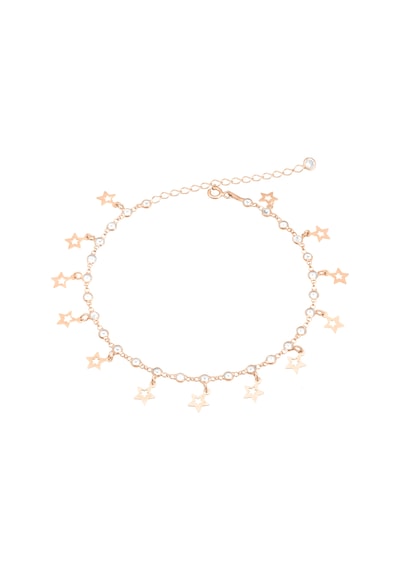 Brezza Lusso Jewelry Yıldız Model Su Yolu Sallantılı Gümüş Kadın Ayak Halhal Rose