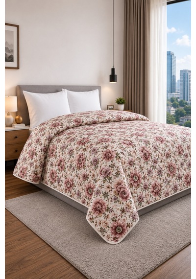 Yatak Örtüsü Çok Amaçlı 100% Polyester Hassas Tuşeli Basklı Lüx - Premium 200 Cm X 220 Cm Açık Krem
