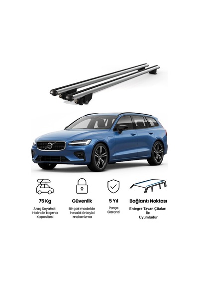 Kanca Volvo V90 Sw 2016 Ve Sonrası Uyumlu Gri Kilitli Ara Atkı 120cm Port Bagaj Tavan Barı