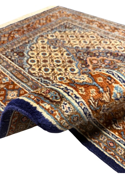El Dokuma Sıfır İran Halısı 100x150 Lacivert Beyaz %100 Yün Halı Beyaz - Lacivert