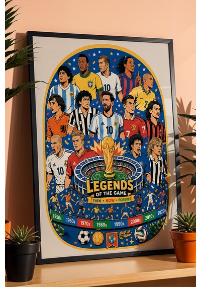 Dünya Kupası Futbol Efsaneleri Legends Of The Game Premium Çerçeveli Duvar Tablosu Üstün Kalite Siyah